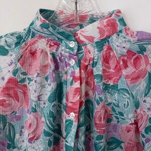 Vintage Floral Top Womens M Pastel Retro Ruffle Feminine Cottagecore Indie Twee